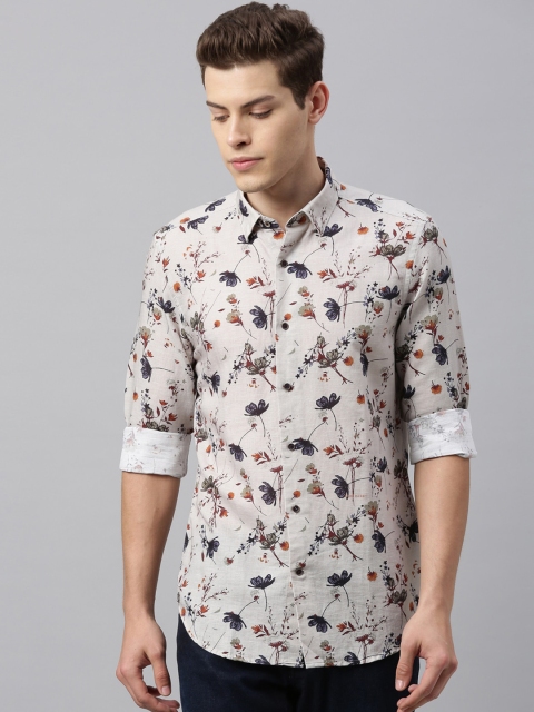 

RARE RABBIT Men Beige & Grey Tailored Fit Floral Printed Casual Shirt
