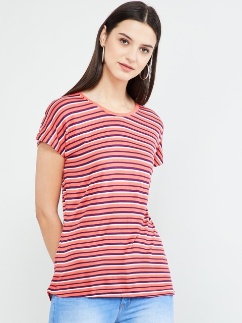 

max Women Peach-Coloured & Blue Striped Top