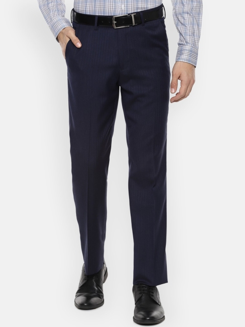 

Van Heusen Men Navy Blue Regular Fit Self Design Formal Trousers