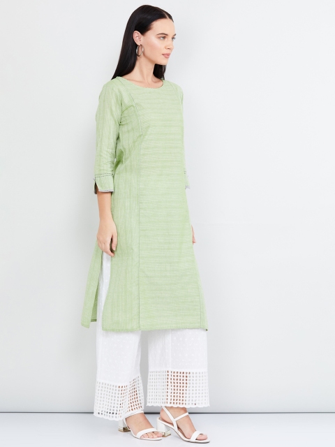

max Women Green Striped A-Line Kurta
