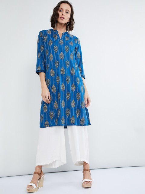 

max Women Blue Printed A-Line Kurta