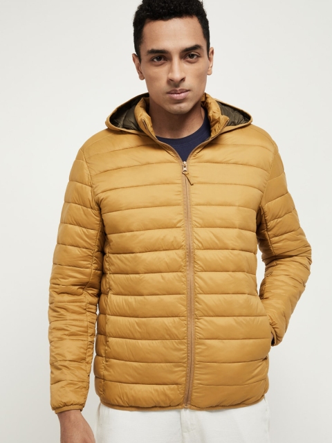 max Men Mustard Yellow Solid Puffer Jacket