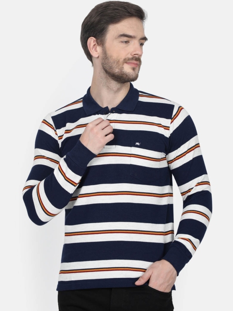 

Monte Carlo Men Navy Blue & White Striped Polo Collar T-shirt