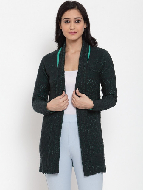 

Kalt Women Green Self Design Cardigan Sweater