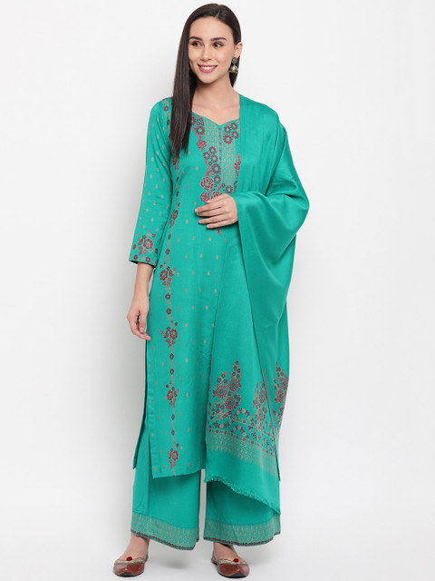 

HK colours of fashion Sea Green Viscose Rayon Unstitched Dress Material