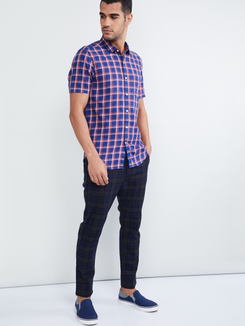 max Men Red & Blue Regular Fit Checked Casual Shirt