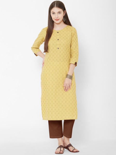 

Os Women Yellow & Brown Printed Straight Kurta