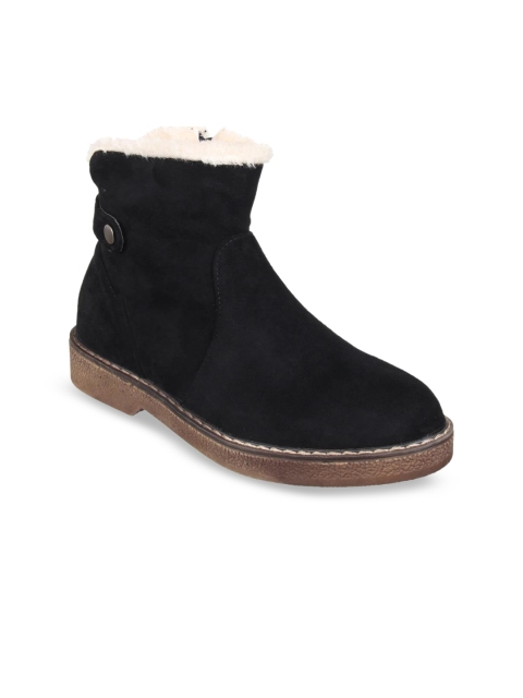 

Flat n Heels Women Black Suede Flat Boots