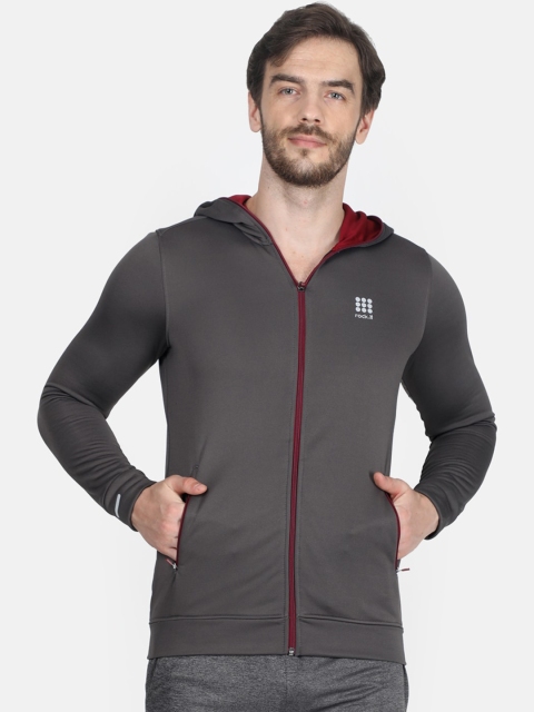 

rock.it Men Grey Solid Hooded Sweatshirt