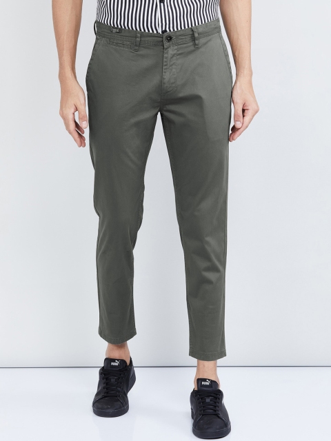 

max Men Olive Green Skinny Fit Solid Regular Trousers