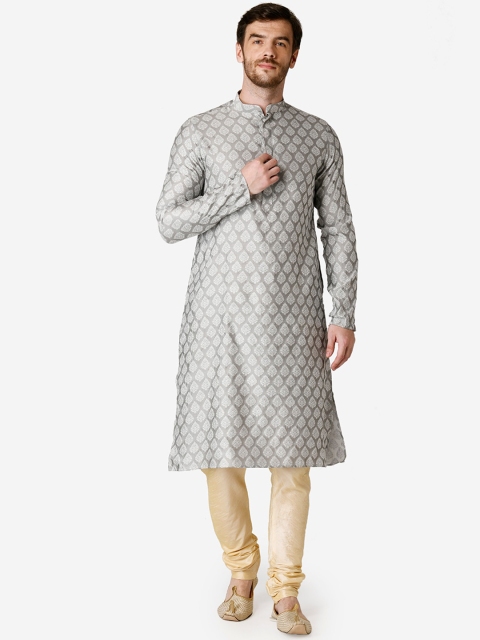 

TABARD Men Silver & Gold Woven Design Kurta with Churidar