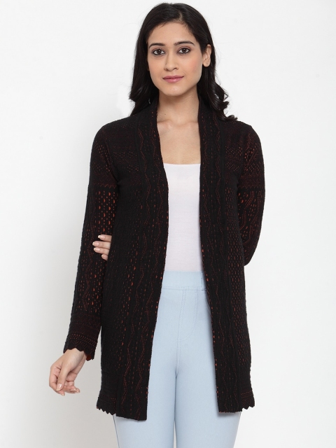 

Kalt Women Black Self Design Front-Open Sweater
