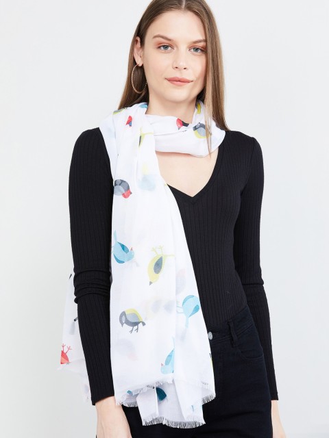 

max Women White & Turquoise Blue Printed Scarf