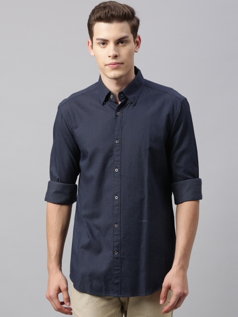 

RARE RABBIT Men Navy Blue & Off-White Tailored Fit Printed Casual Shirt