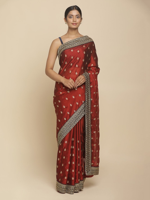 

Koskii Maroon Embroidered Art Silk Saree
