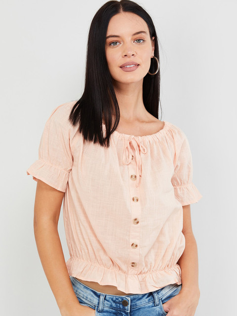 

max Women Peach-Coloured Solid Blouson Top