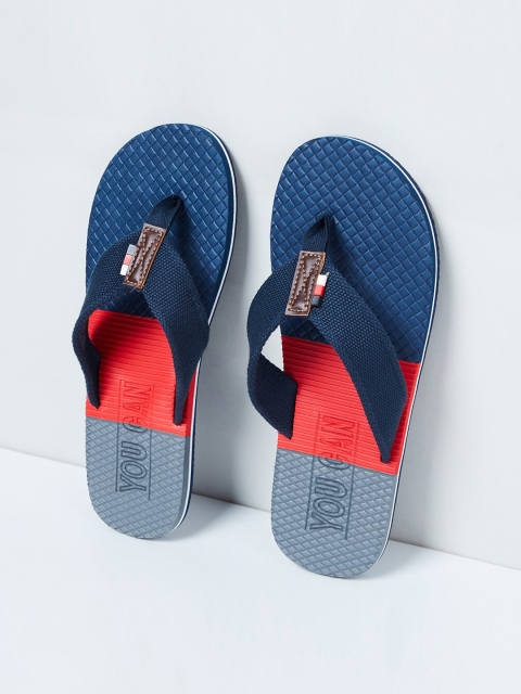 

max Men Navy Blue & Red Colourblocked Thong Flip-Flops