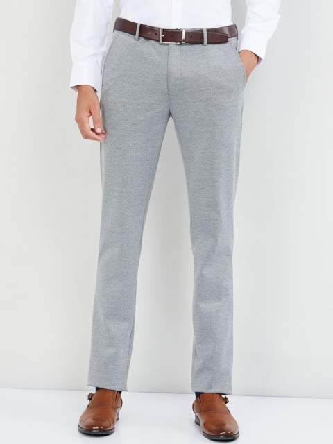 

max Men Grey Slim Fit Self Design Formal Trousers
