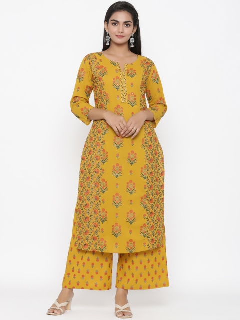 

Yufta Women Mustard Yellow Printed Kurta with Palazzos