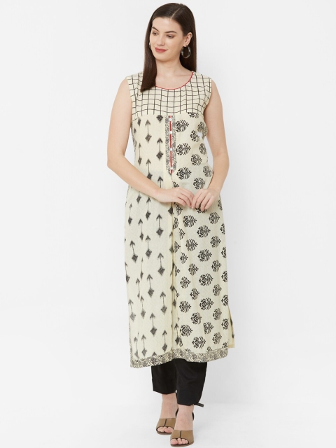 

Juliet Women Cream-Coloured & Black Printed Straight Kurta