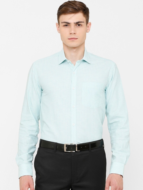 

CAVALLO by Linen Club Men Cotton Linen Sea Green Regular Fit Striped Formal Shirt