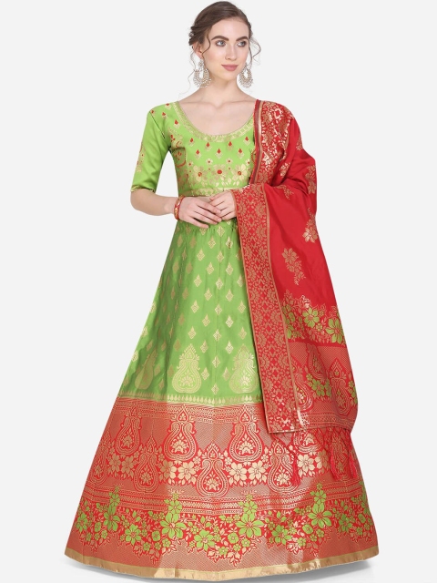 

Mitera Green & Red Woven Design Unstitched Lehenga & Blouse with Dupatta