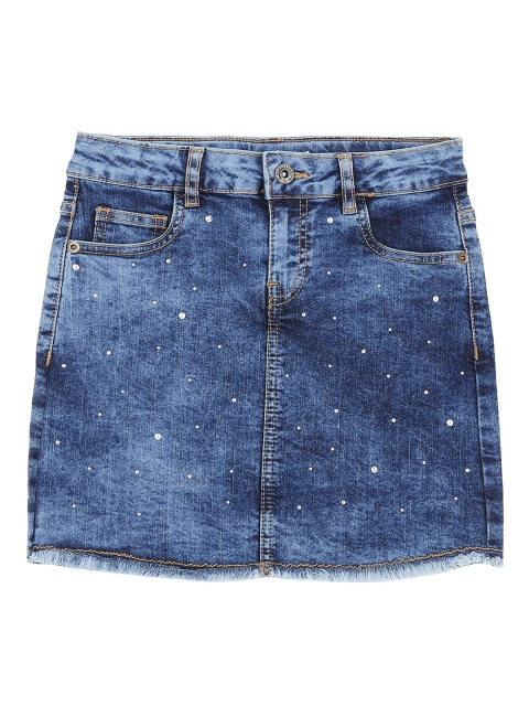 

Pantaloons Junior Girls Blue Printed Straight Mini Pure Cotton Skirt