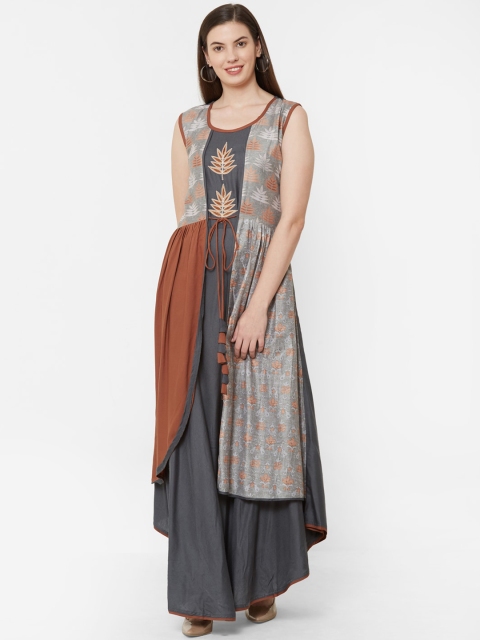 

Juliet Women Grey & Brown Colourblocked Anarkali Kurta