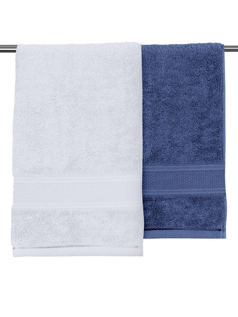 

URBAN SPACE Adults White & Blue Set of 2 Solid 380 GSM Towels