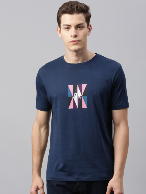 

RARE RABBIT Men Blue Printed Round Neck T-shirt