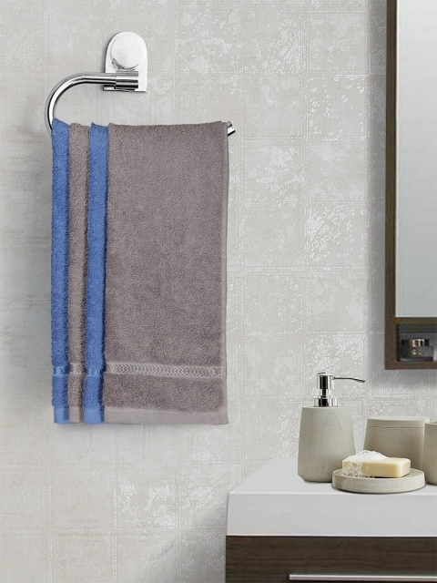 

CORE Designed by SPACES Set of 4 Blue & Grey Solid 380 GSM Hand Towels