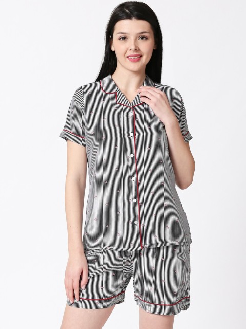 

I like me Women Black & White Striped Night suit