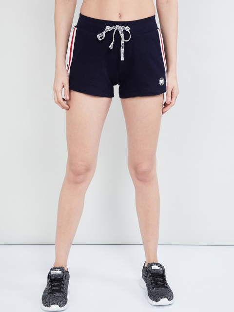 

max Women Navy Blue Solid Slim Fit Sports Shorts With Side Stripes