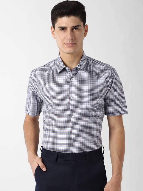 

Peter England Men White & Blue Regular Fit Checked Formal Shirt