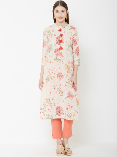 

FASHOR Women Cream-Coloured Printed Straight Kurta