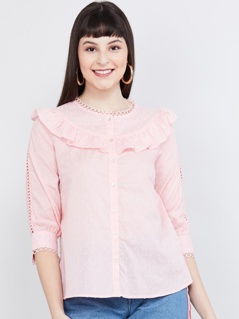 

max Women Pink Self Design Shirt Style Top