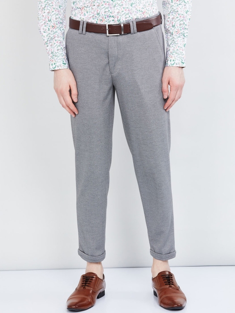 

max Men Grey Slim Fit Self Design Regular Trousers