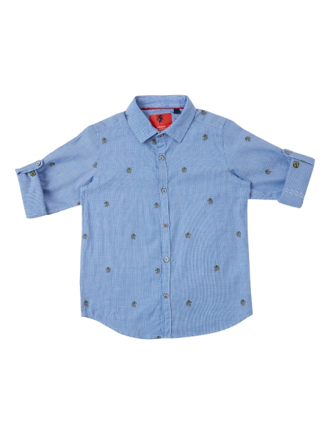 

URBAN SCOTTISH Boys Blue & Off-White Regular Fit Checked Casual Shirt