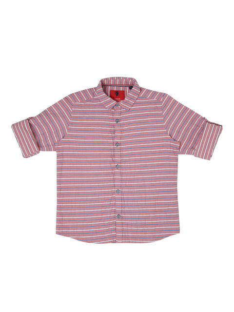 

URBAN SCOTTISH Boys Pink Comfort Regular Fit Striped Casual Shirt