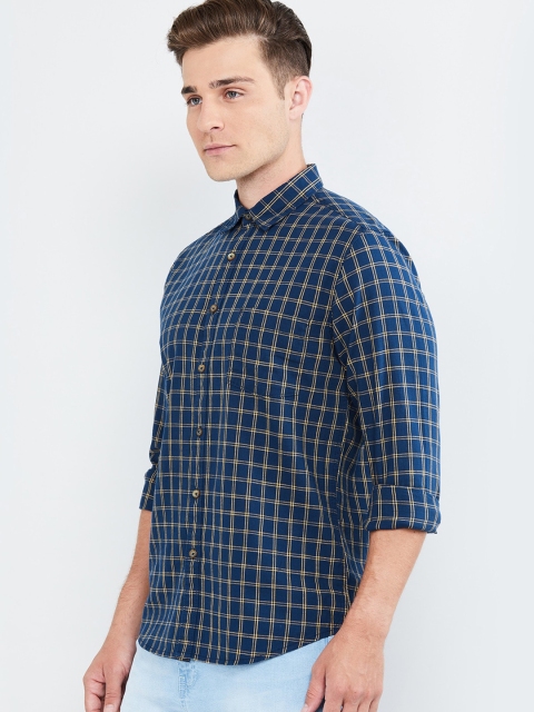 max Men Yellow & Blue Regular Fit Checked Casual Shirt