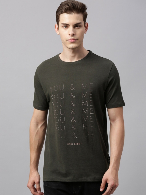 

RARE RABBIT Men Green Printed Round Neck T-shirt