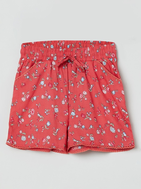 

max Girls Coral Red Printed Regular Fit Regular Shorts