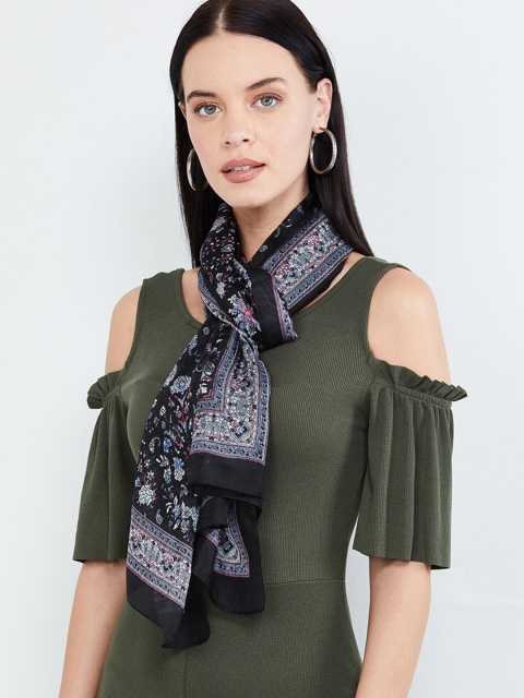 

max Women Black Printed Silk Scarf