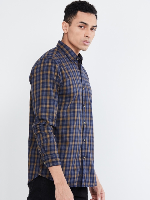 

max Men Blue Regular Fit Checked Casual Shirt