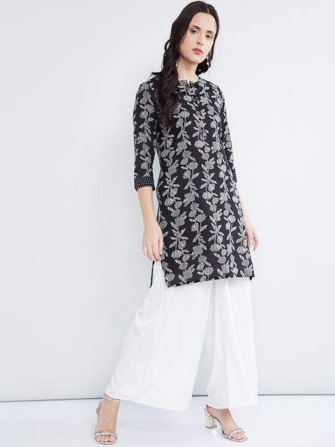 

max Women Black & White Printed Straight Kurta