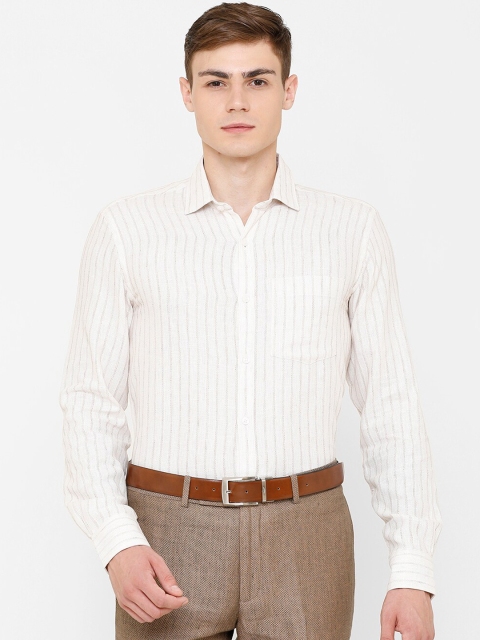 

CAVALLO by Linen Club Men Cotton Linen Off-White Regular Fit Striped Formal Shirt