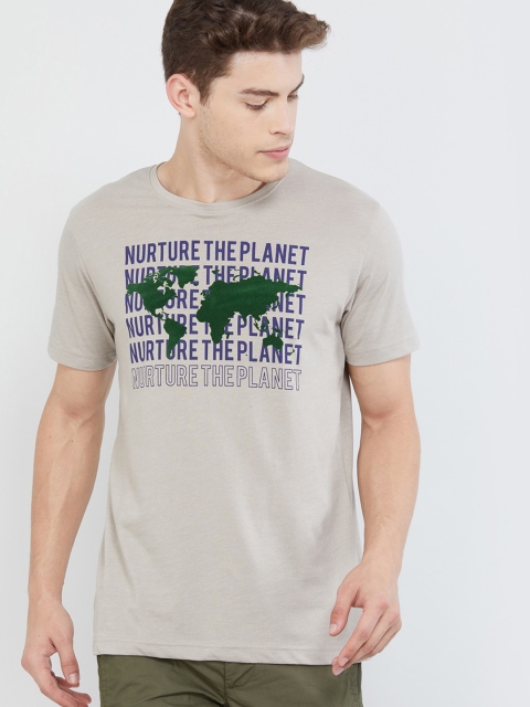 

max Men Taupe Printed Round Neck T-shirt