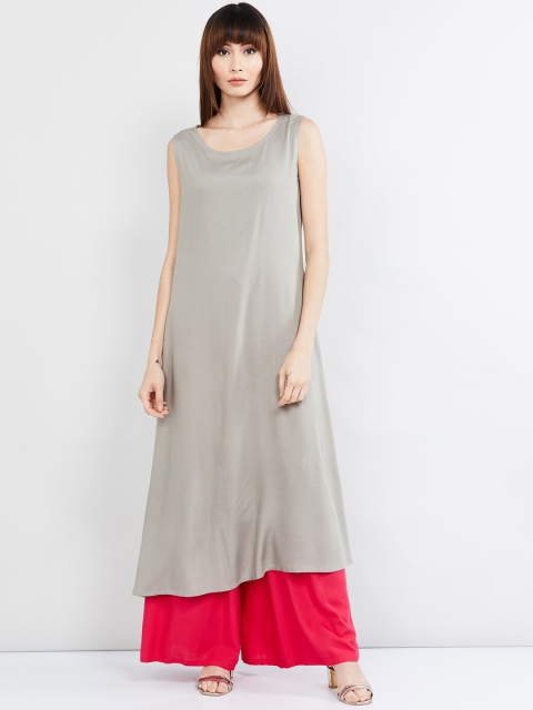 

max Women Grey Printed A-Line Layered Kurta