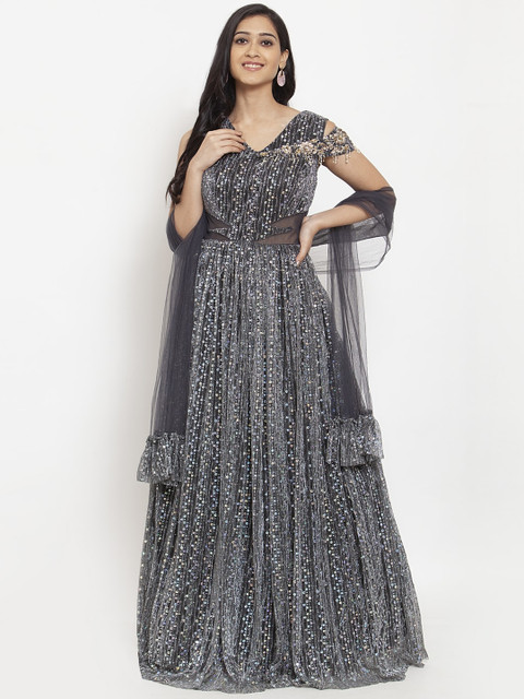 

KHALOM Women Grey Embellished Maxi Dress