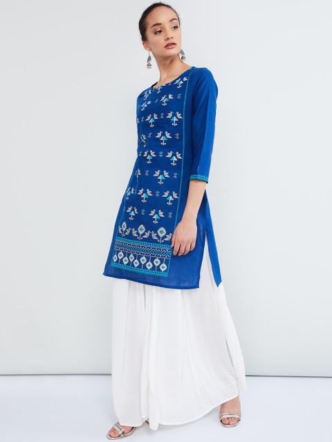 

max Women Blue & Grey Woven Design A-Line Kurta